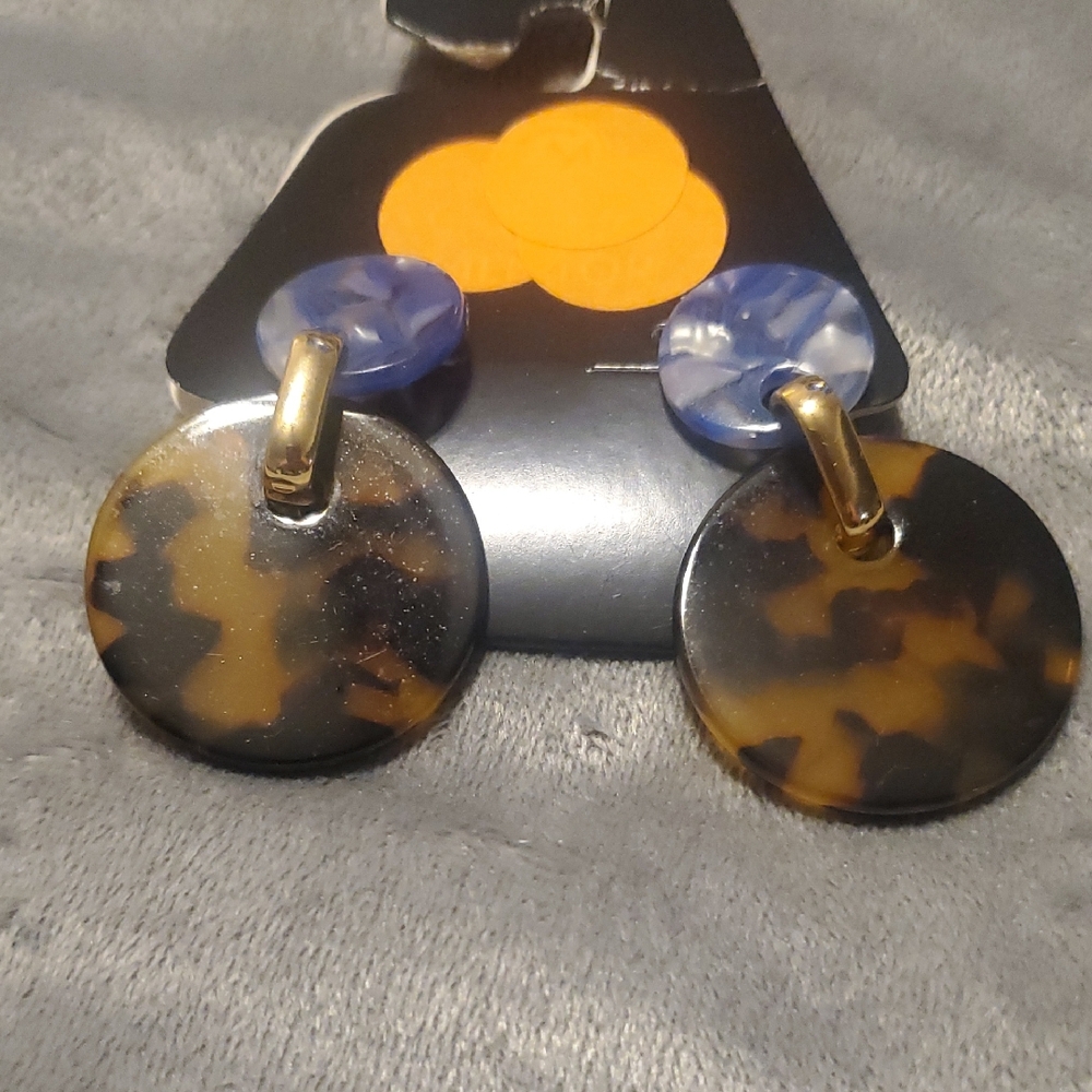 Tortoise Shell and Blue Dangle Earrings